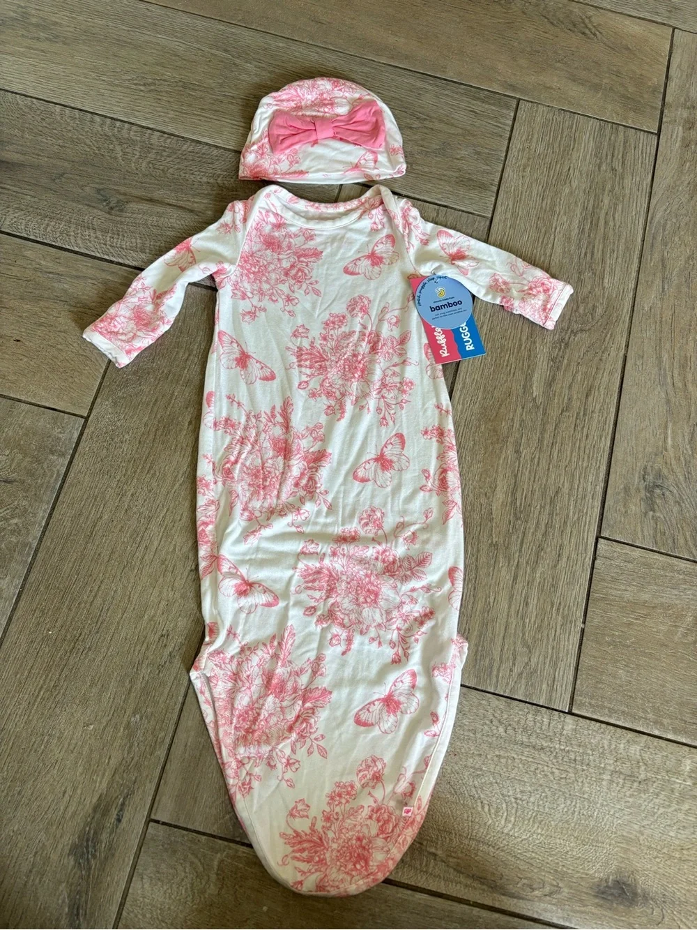 Ruffle Butts Pink Floral Butterfly Knot Gown with Hat